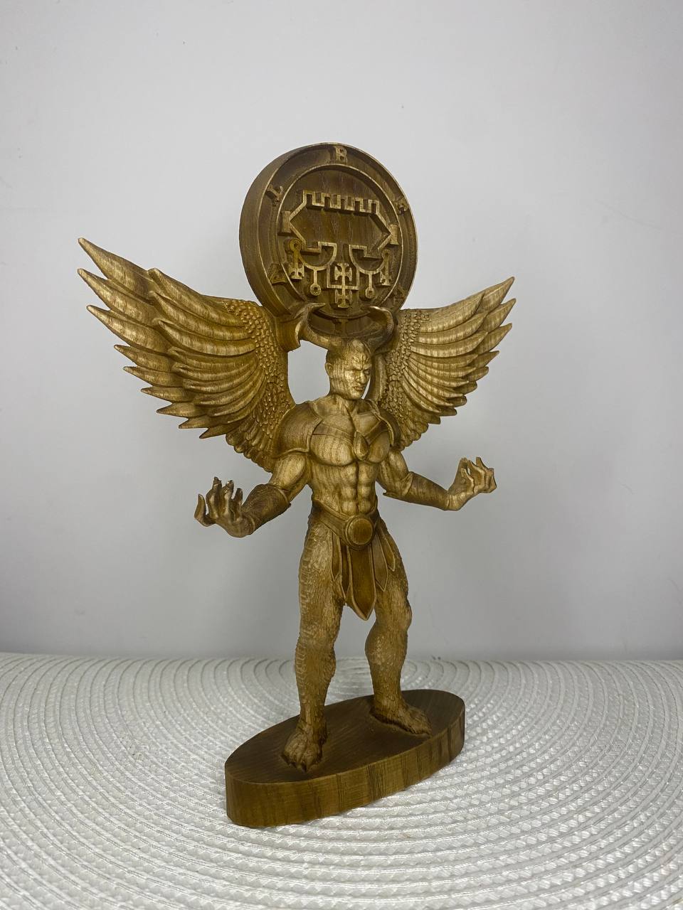 Belial Wooden Demon Statue – Winged Ars Goetia Sigil Sculpture Occult Gothic Altar Decor