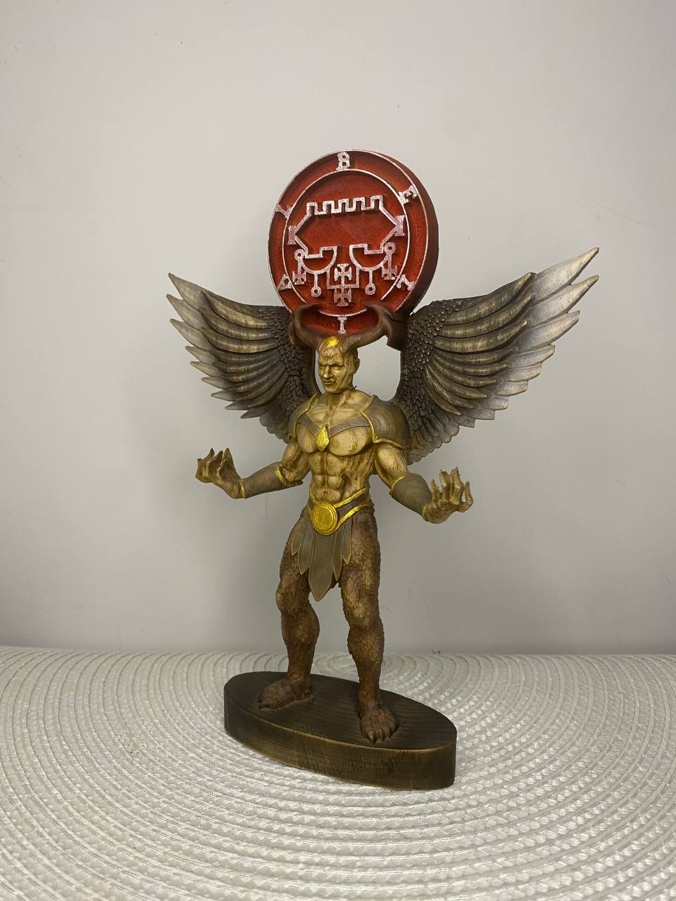 Belial Wooden Demon Statue – Winged Ars Goetia Sigil Sculpture Occult Gothic Altar Decor