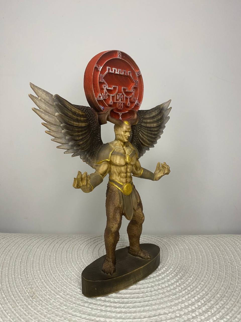 Belial Wooden Demon Statue – Winged Ars Goetia Sigil Sculpture Occult Gothic Altar Decor
