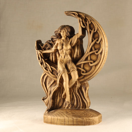 Wooden Goddess Statue with Triple Moon