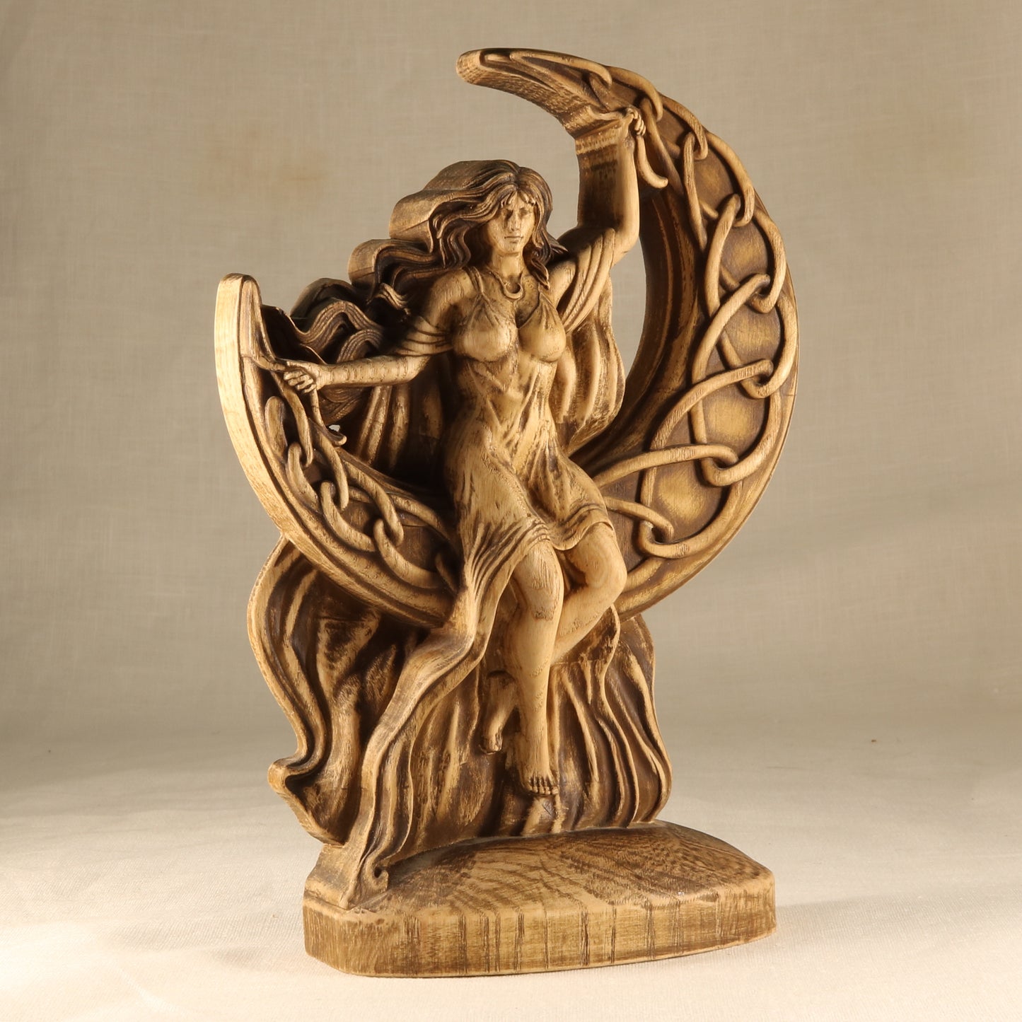 Wooden Goddess Statue with Triple Moon