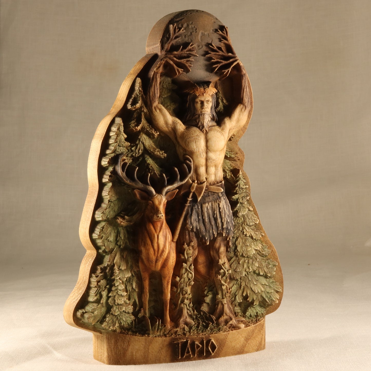 Tapio, Horned god, Lord of the forest, Norse mythology Wood carving