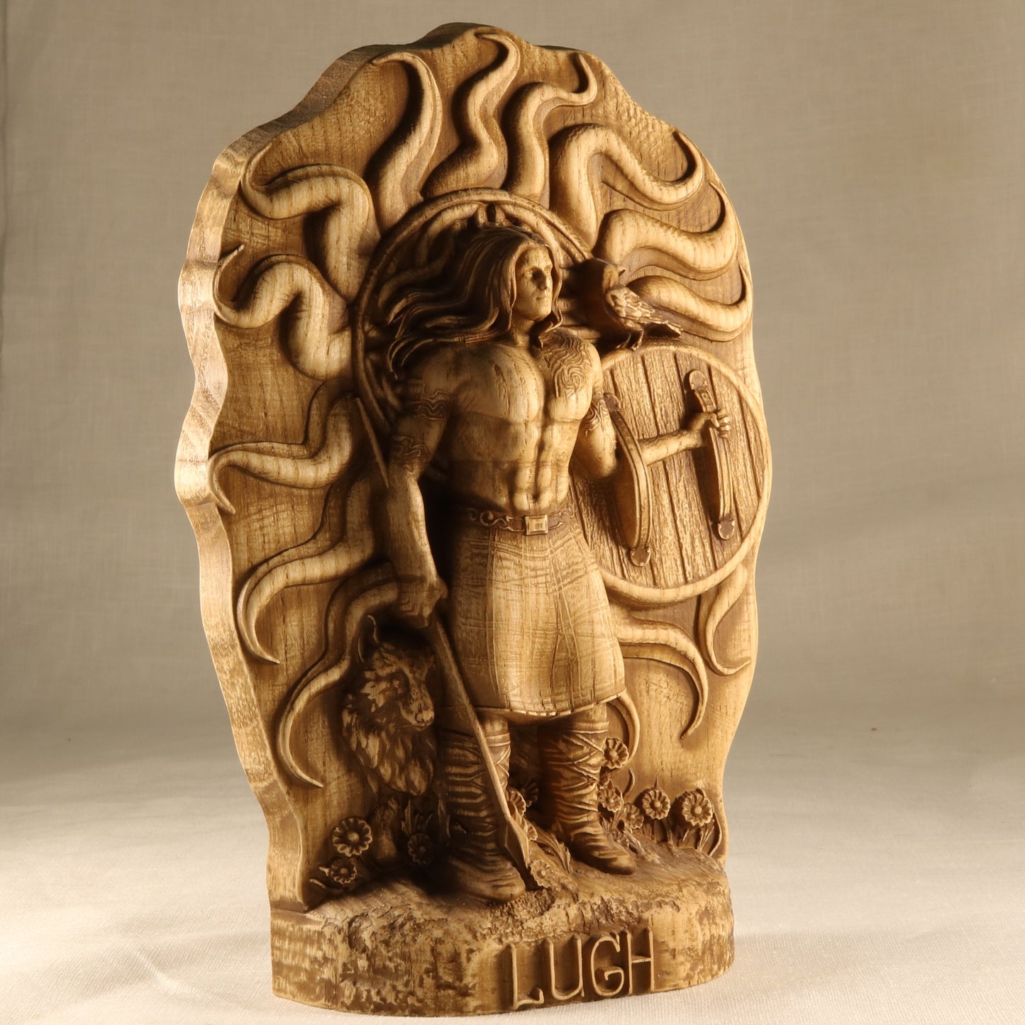 Lugh, Celtic god, Wood sculpture art Wooden statuettes, Carved wood statue