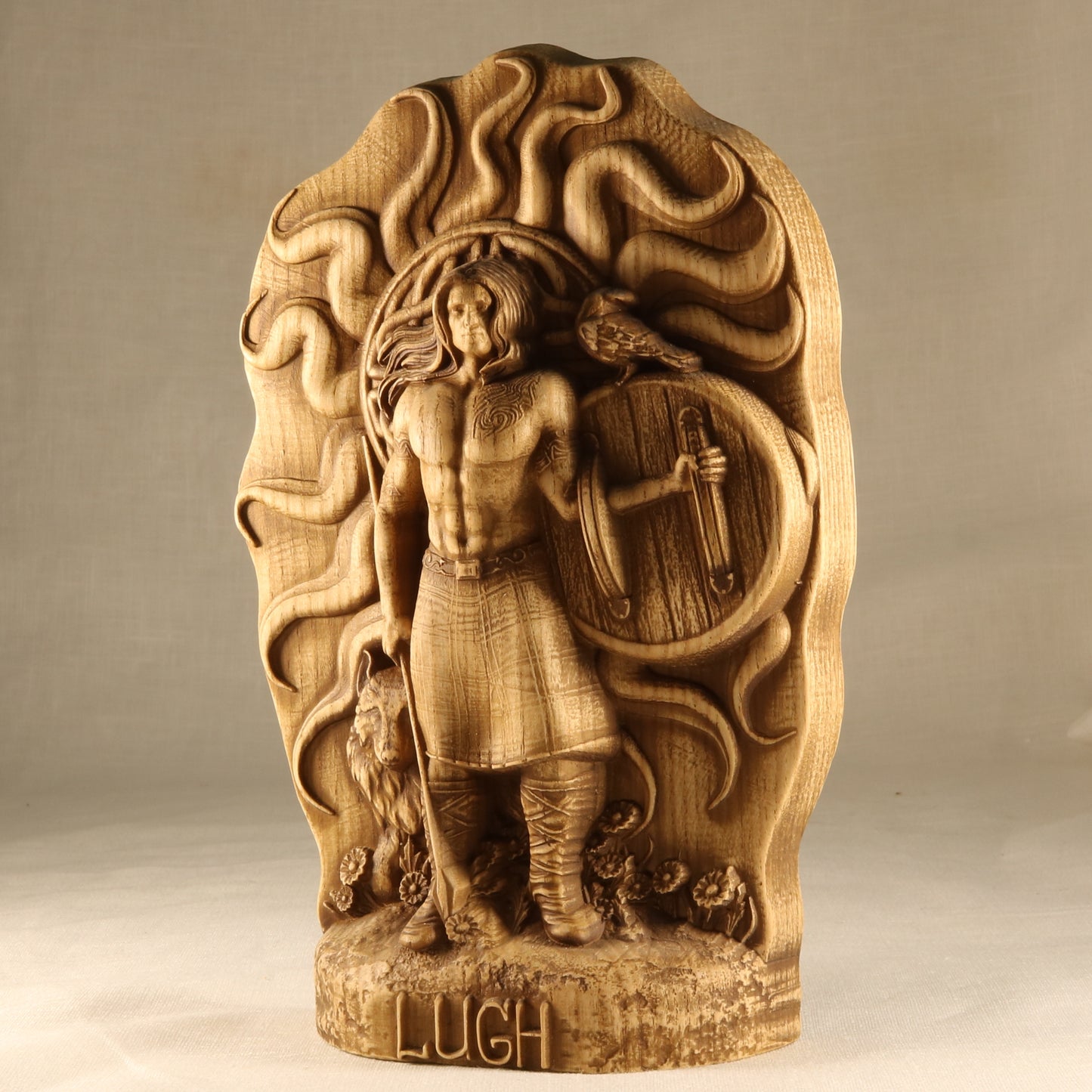 Lugh, Celtic god, Wood sculpture art Wooden statuettes, Carved wood statue