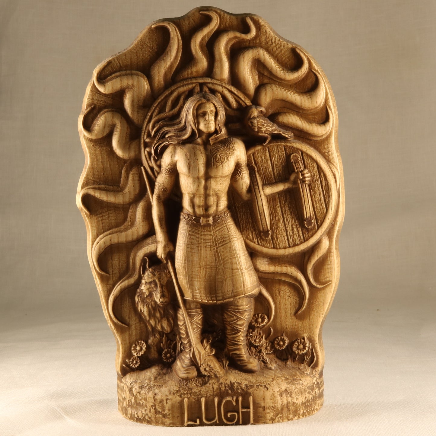 Lugh, Celtic god, Wood sculpture art Wooden statuettes, Carved wood statue