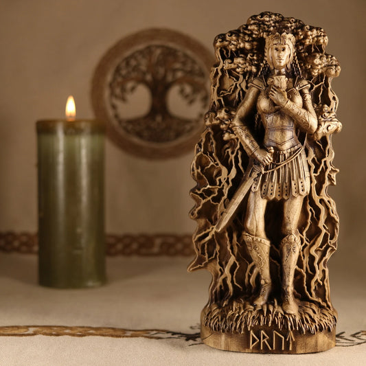 Thrud Valkyrie Statue - Celtic Wood Carving
