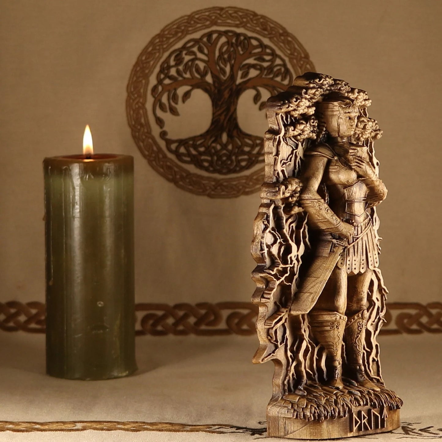 Thrud Valkyrie Statue - Celtic Wood Carving