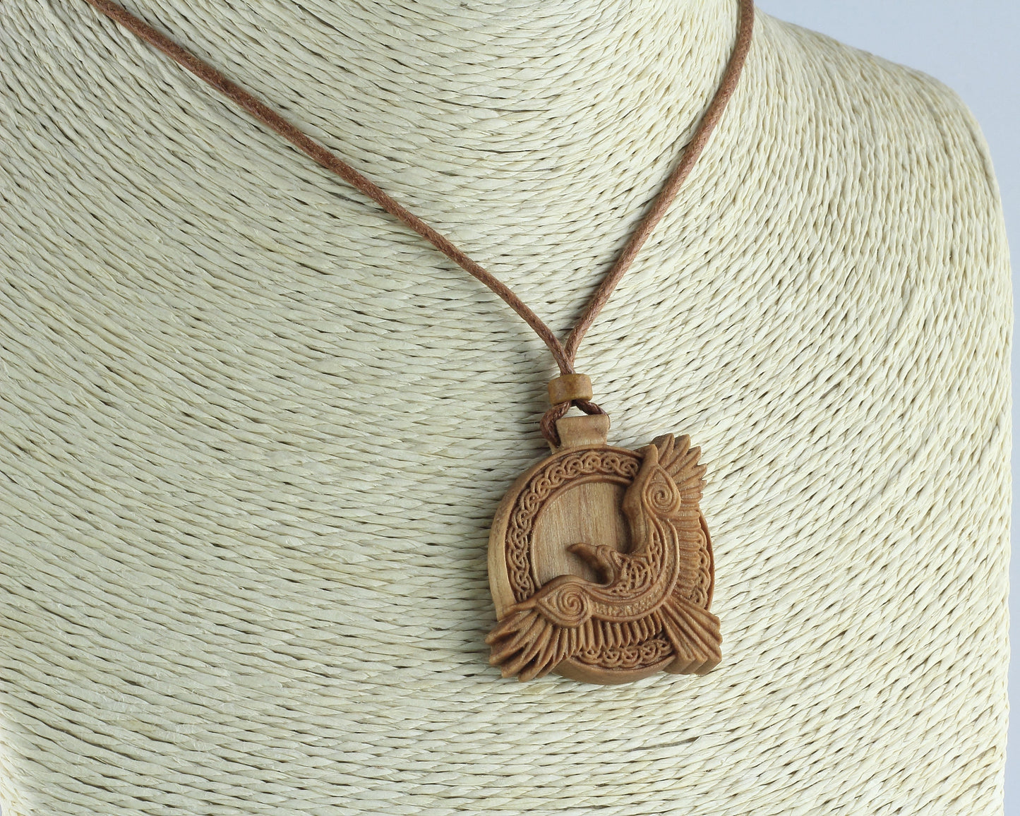 Raven necklace, wooden pendant