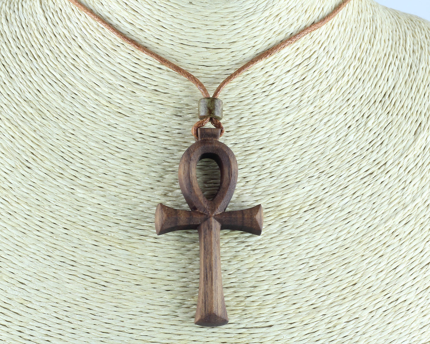 Mystic Unity: Handcrafted Wooden Ankh Cross Pendant with Adjustable Cord