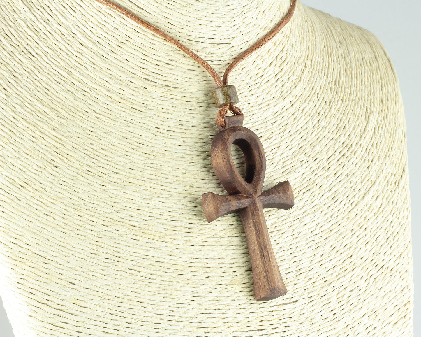 Mystic Unity: Handcrafted Wooden Ankh Cross Pendant with Adjustable Cord