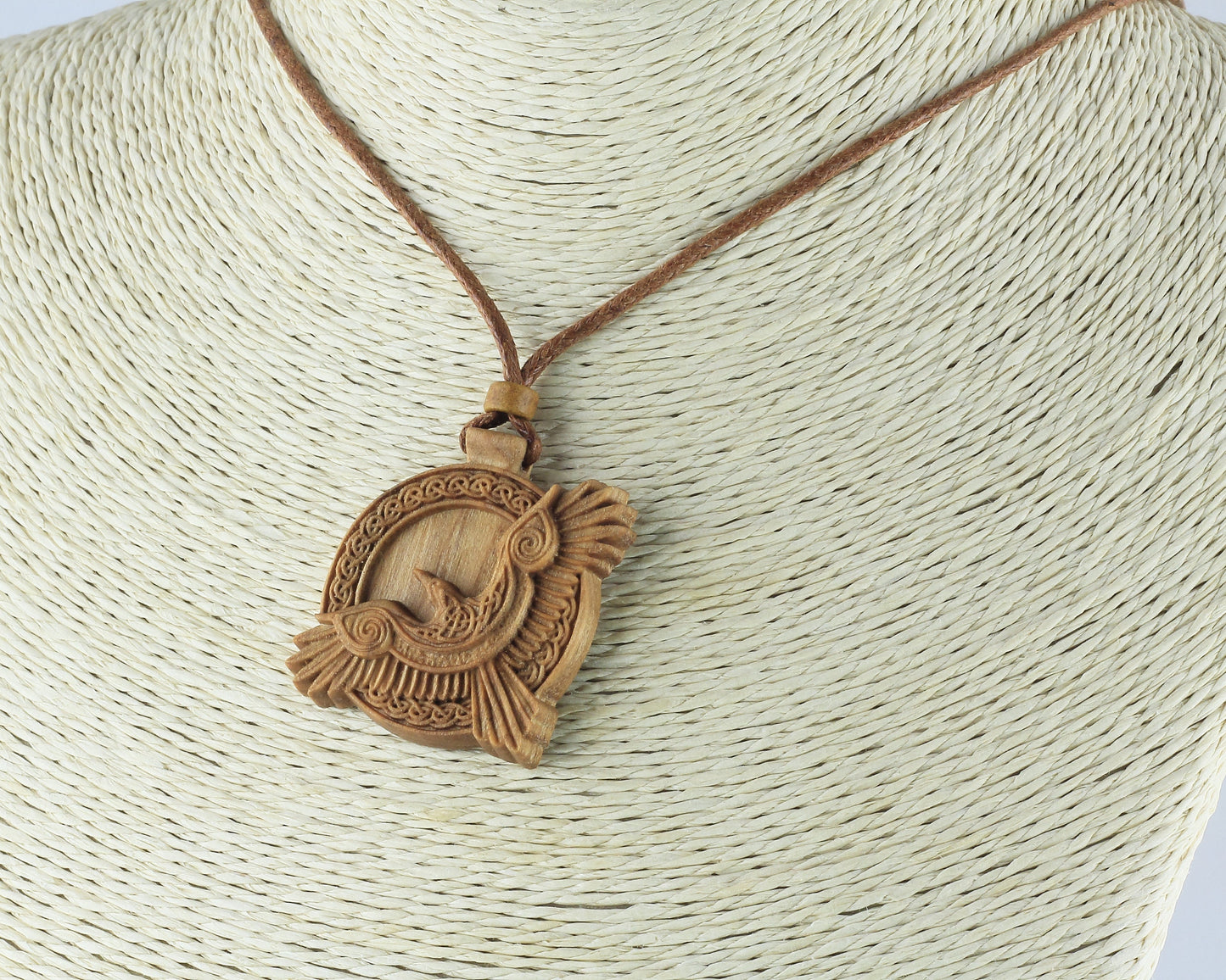 Raven necklace, wooden pendant