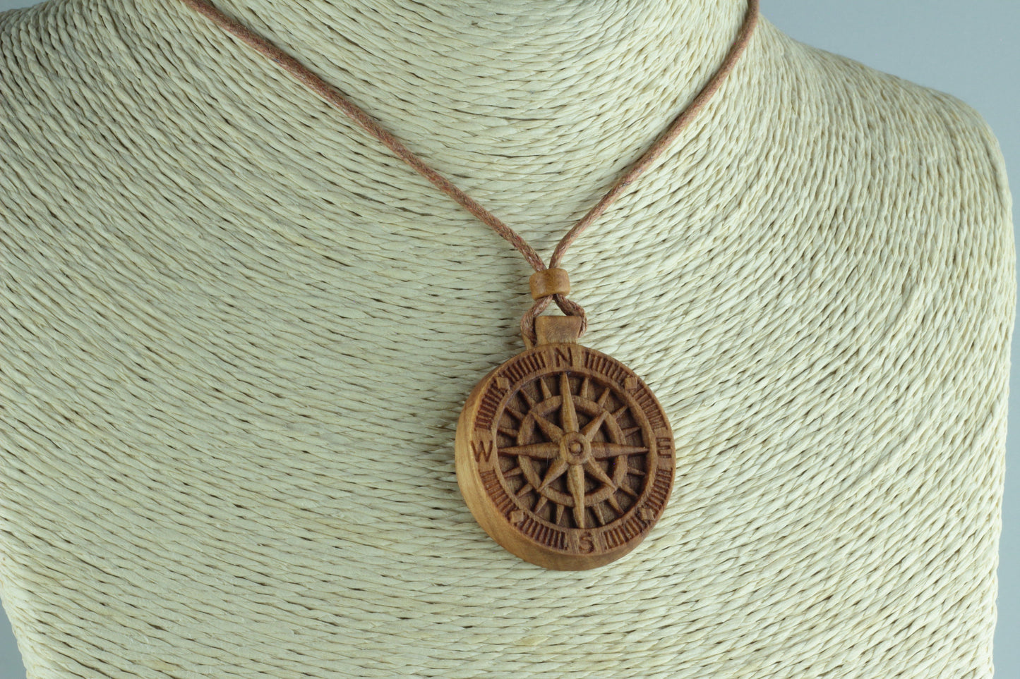 Compass necklace, Compass pendant, Wood necklace