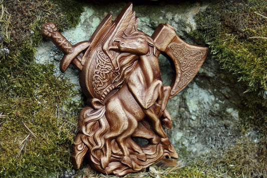 Sleipnir, eight-legged horse, wooden panel