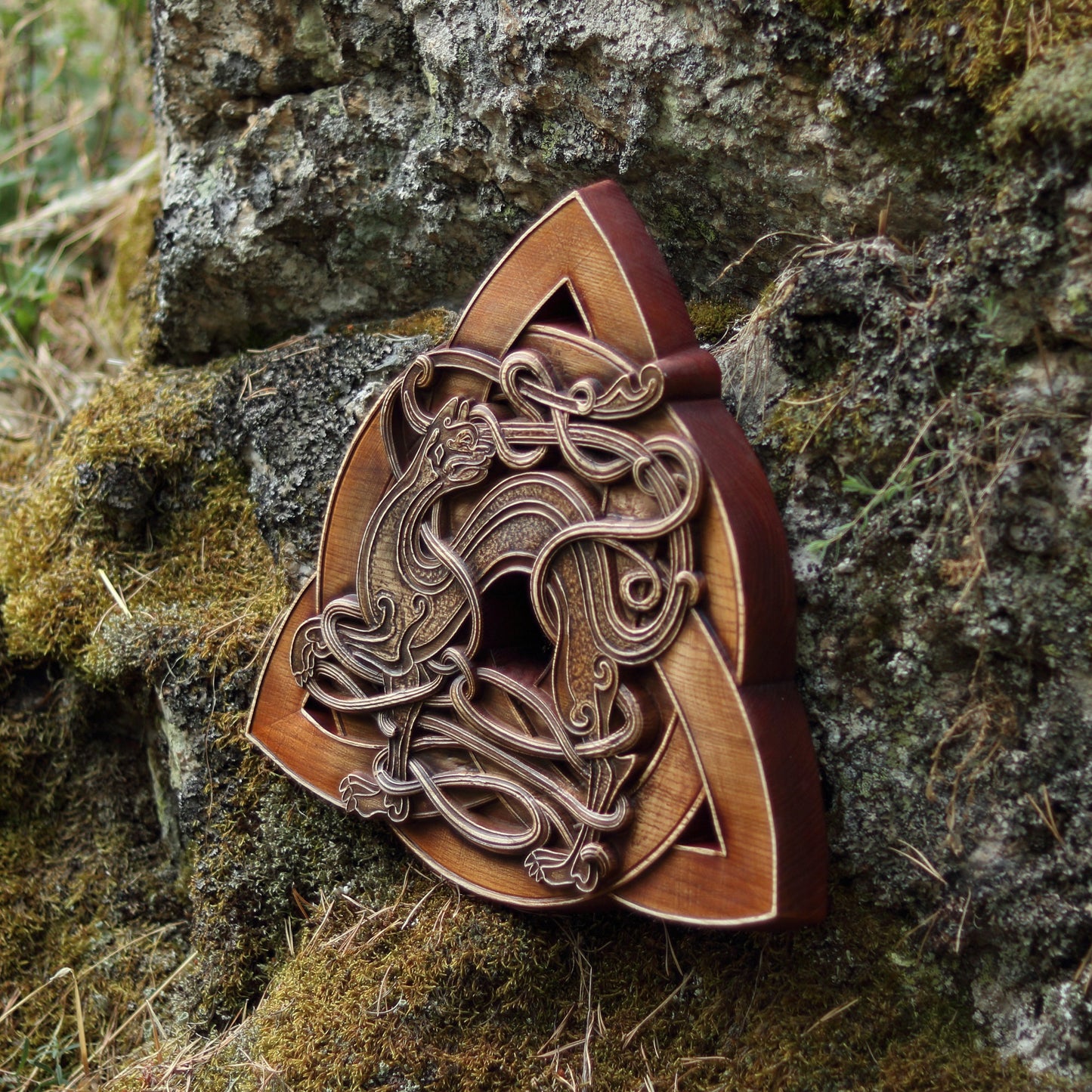 Celtic сat, Celtic wood knot, Carved wood panel