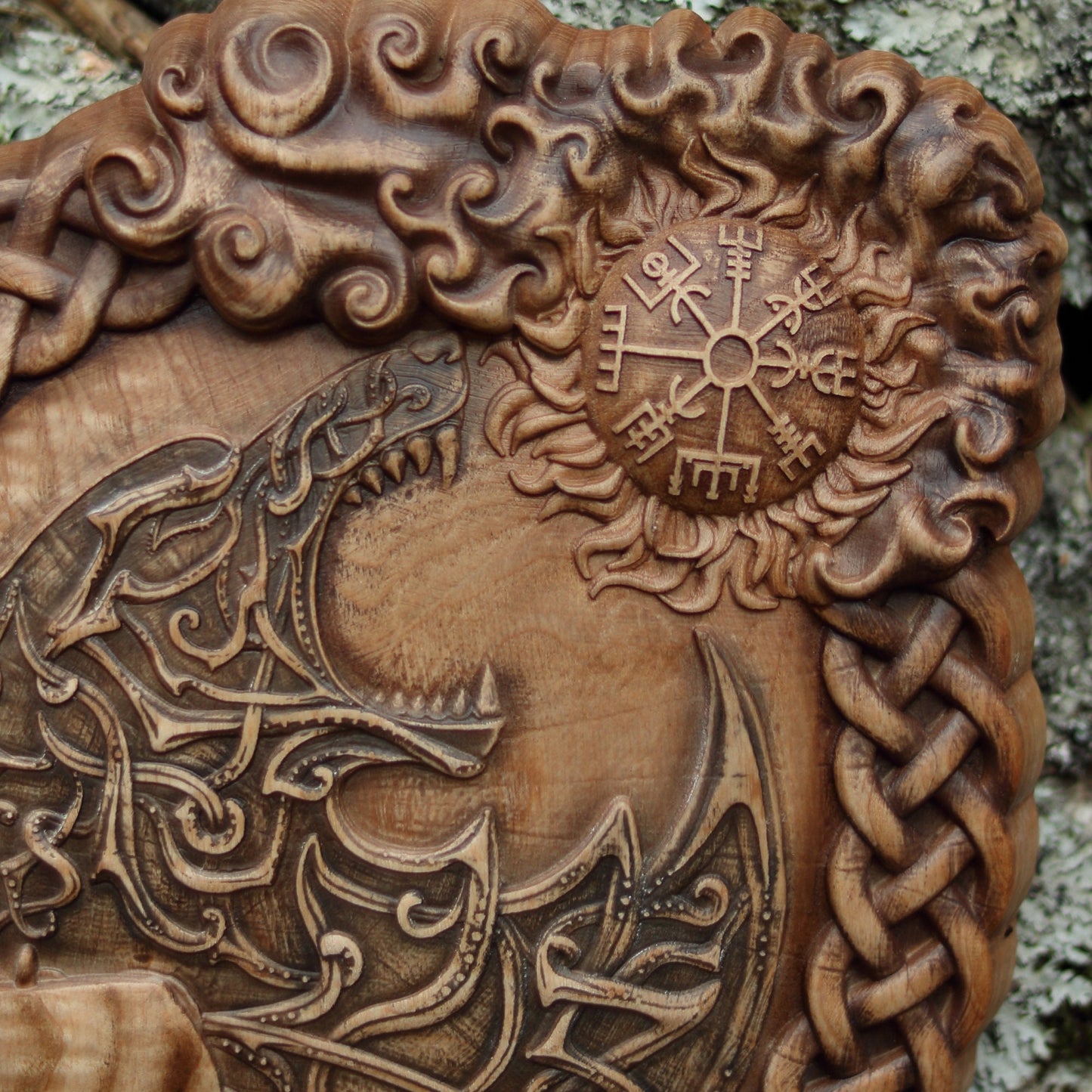 Viking shield, wood carving wall art