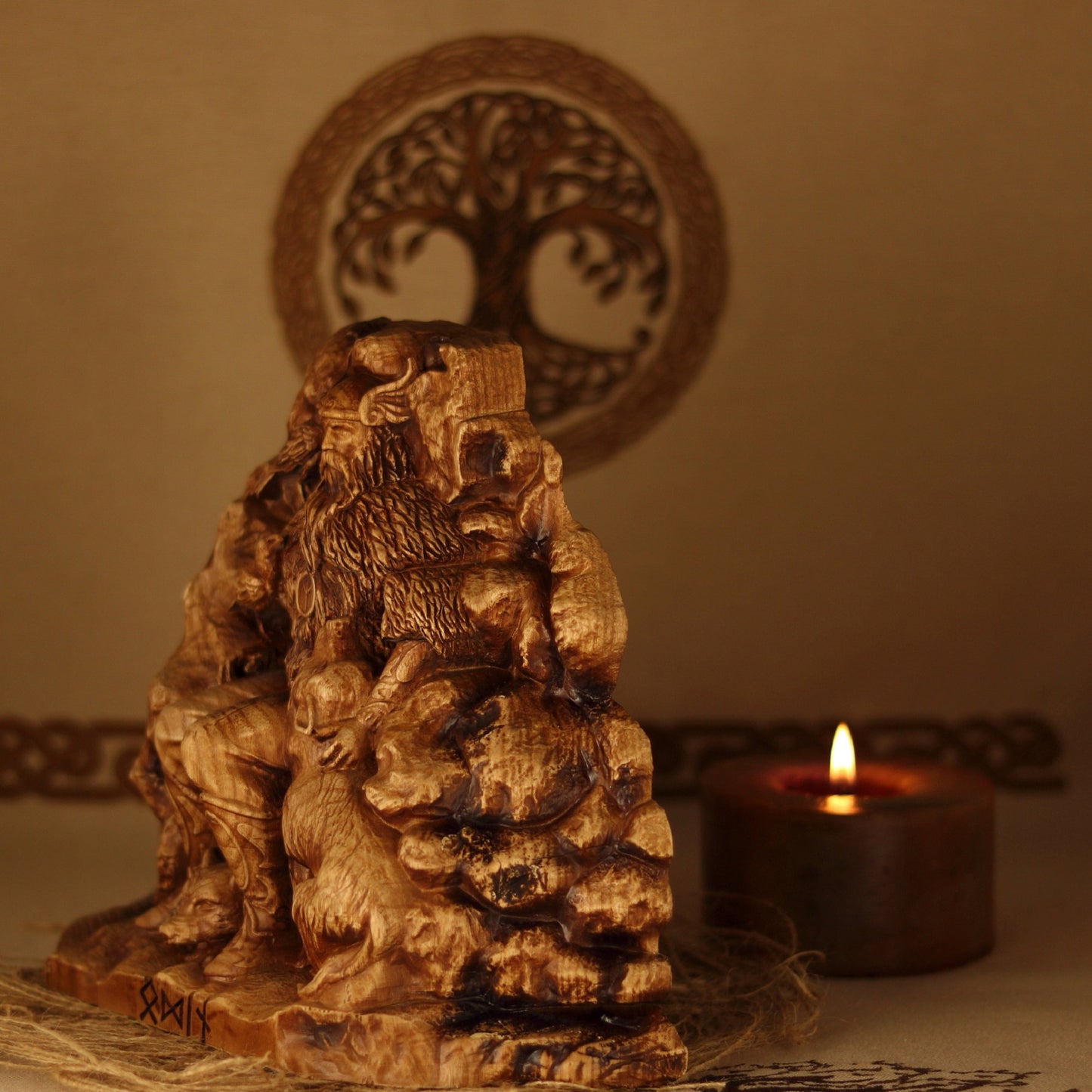 Wooden Carving Odin Sculpture - Heathen Gods