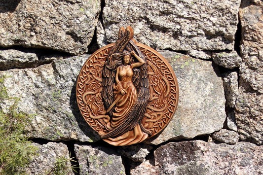 Freya , Asatru home decor, Wood carving wall art