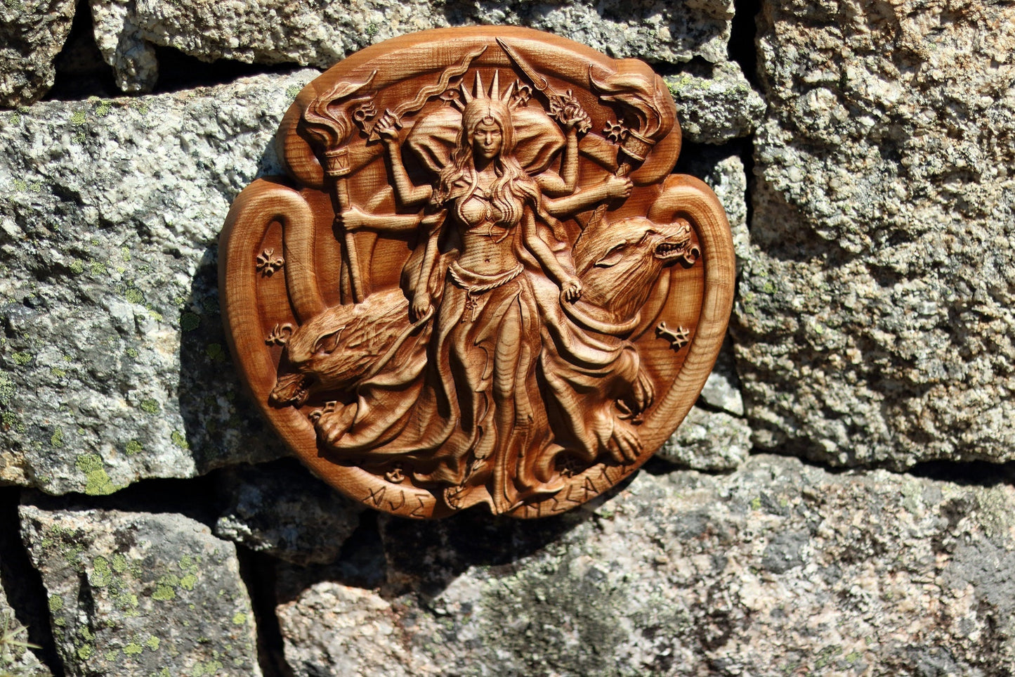 Hecate, Wood carving, Panel handmade picture, Wooden picture
