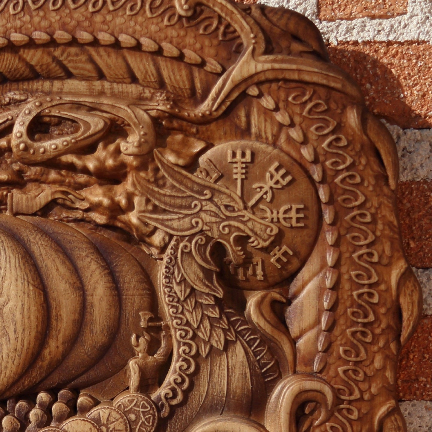 Viking shield,wood carving wall art Odin dragon Viking decor