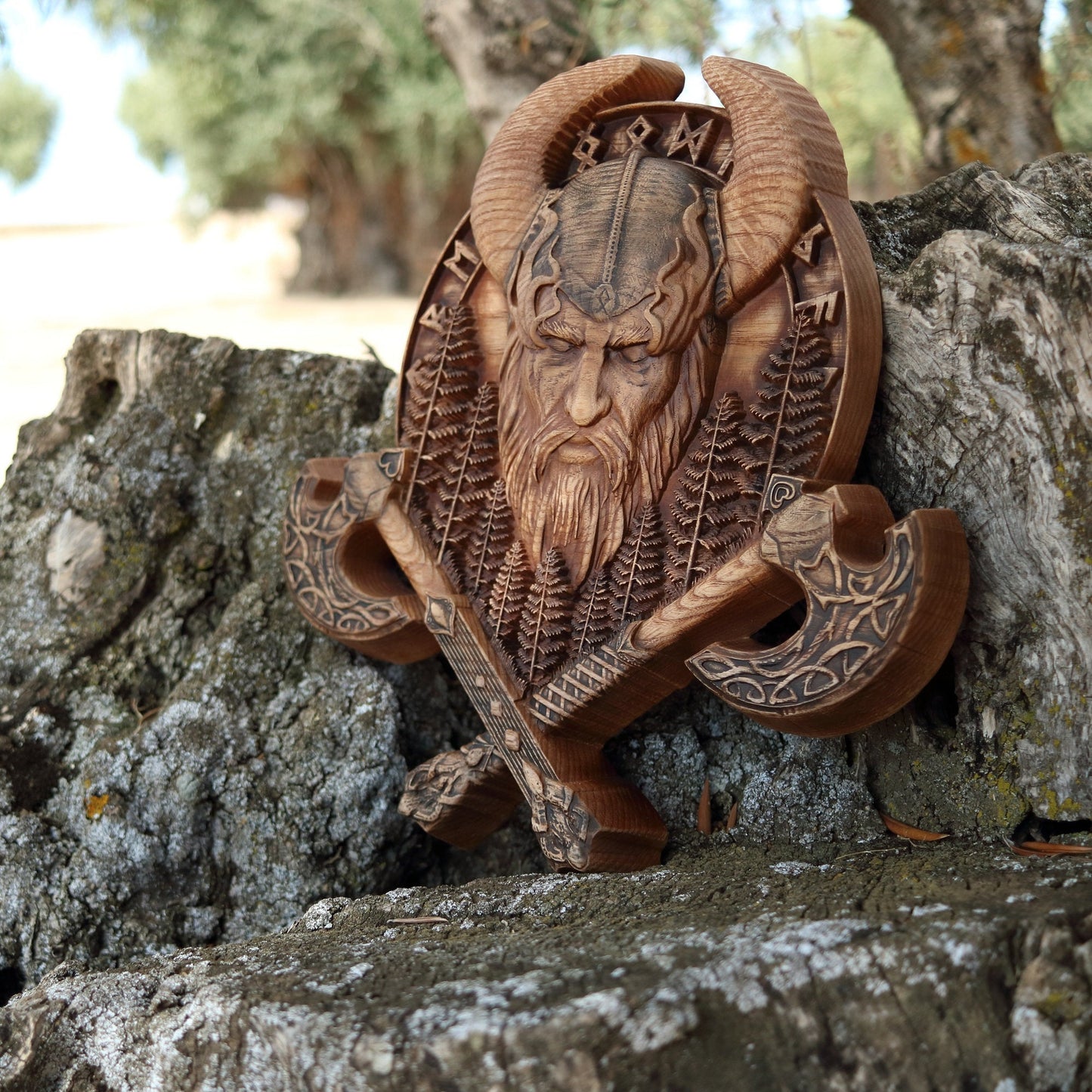 Odin, Wood carving, Wooden viking shield