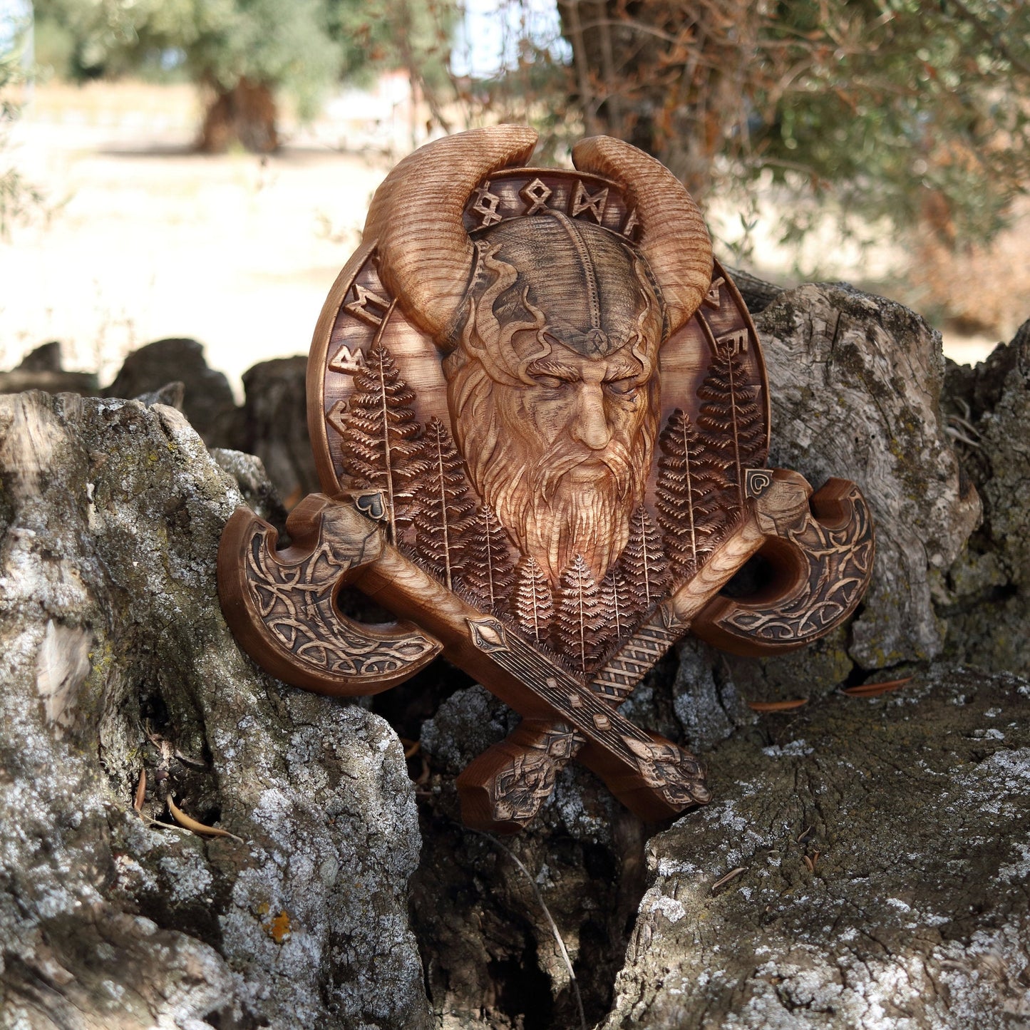 Odin, Wood carving, Wooden viking shield