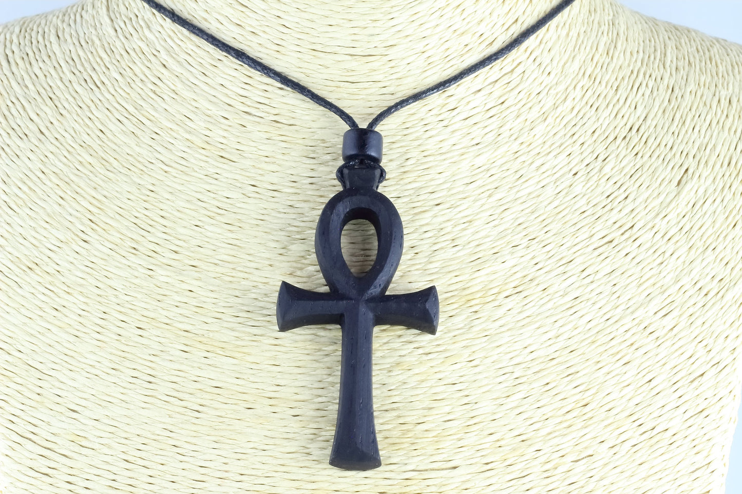 Mystic Unity: Handcrafted Wooden Ankh Cross Pendant with Adjustable Cord