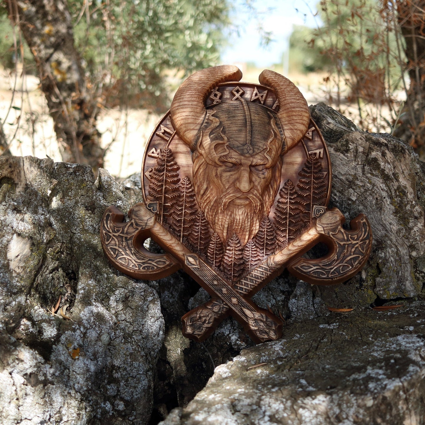 Odin, Wood carving, Wooden viking shield