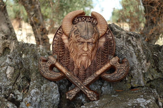 Odin, Wood carving, Wooden viking shield