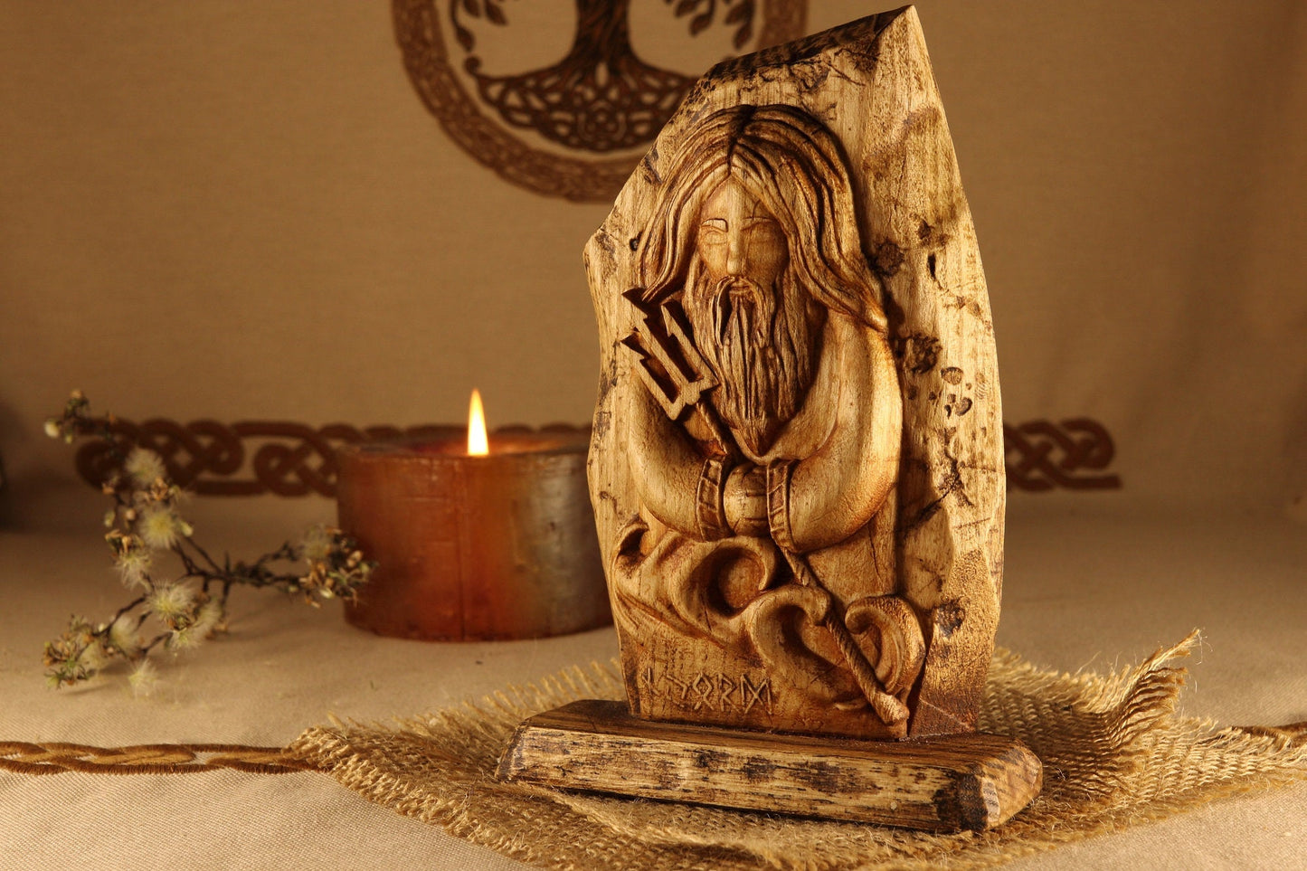 Njord, Wood carving, Wood norsе рagan mini statue