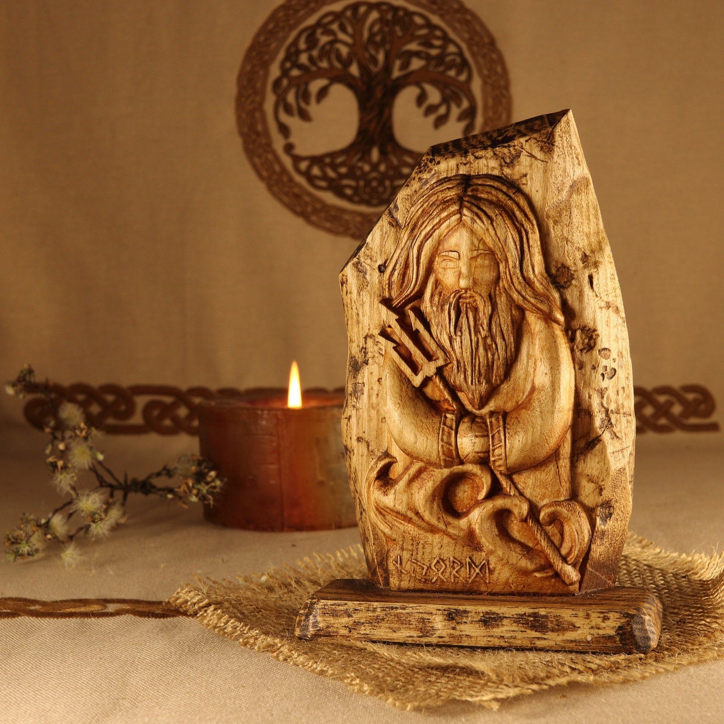 Njord, Wood carving, Wood norsе рagan mini statue