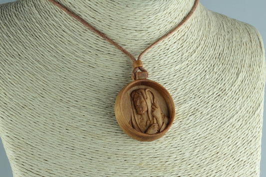 The Good Shepherd necklace, Jesus necklace, Wood necklace