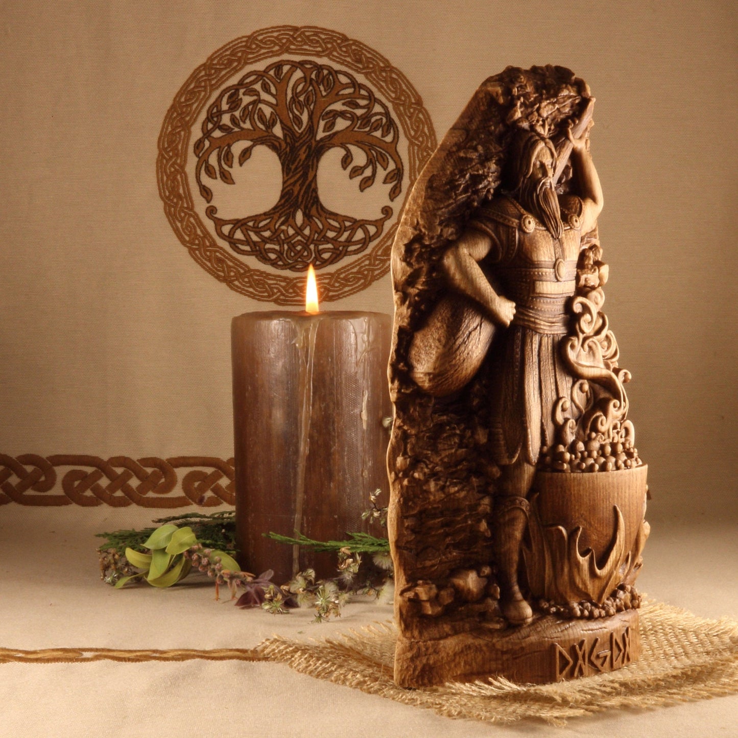 Dagda Wood sculpture art, Carved wood statue