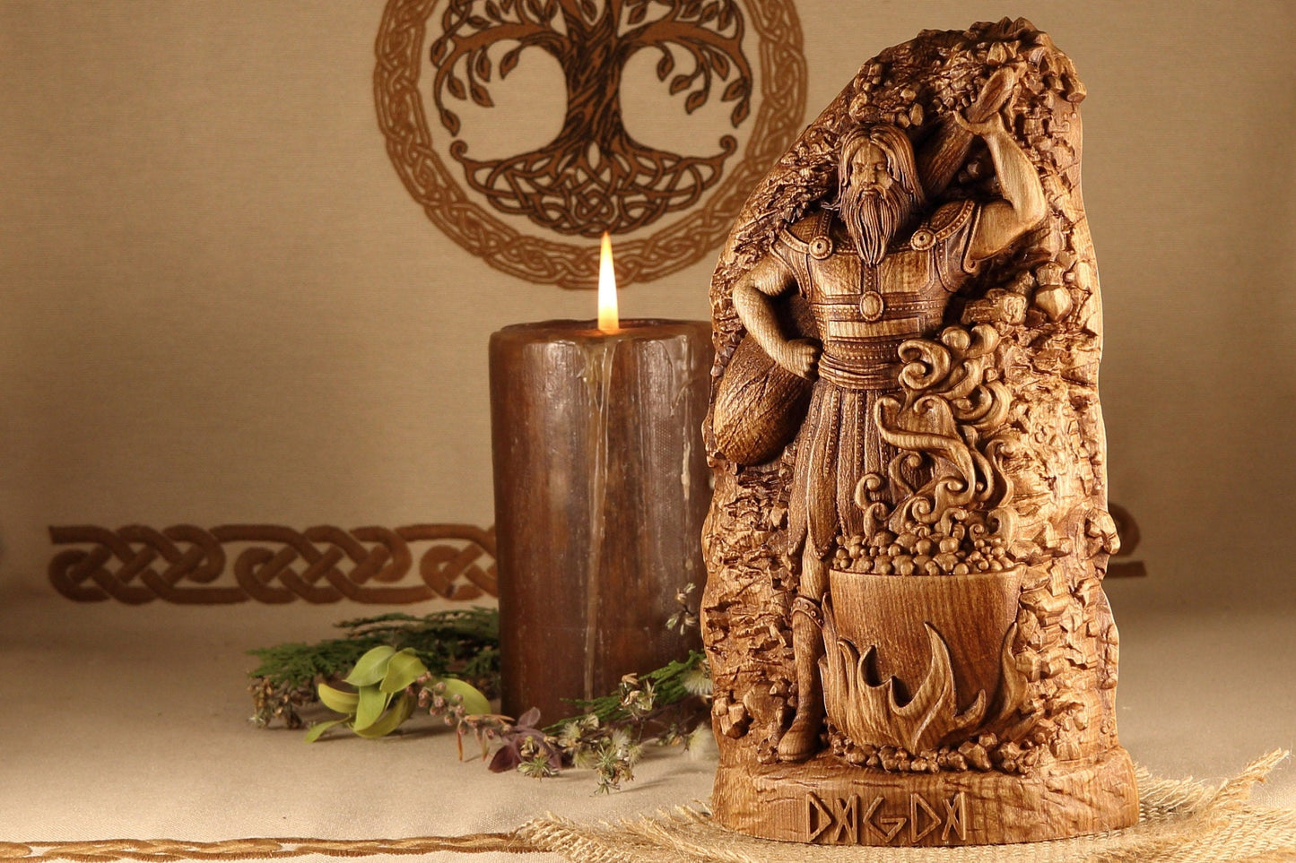 Dagda Wood sculpture art, Carved wood statue