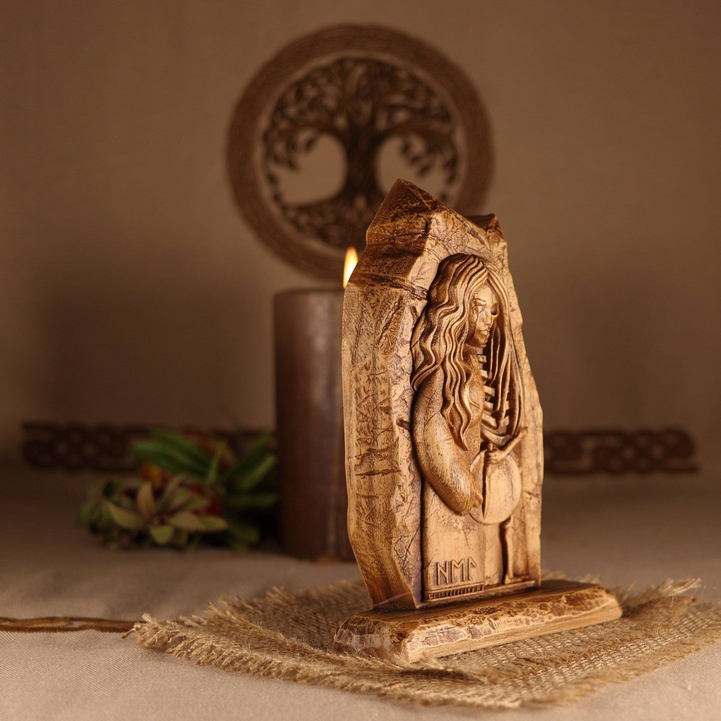 Wooden Mini Goddess Hel Statue