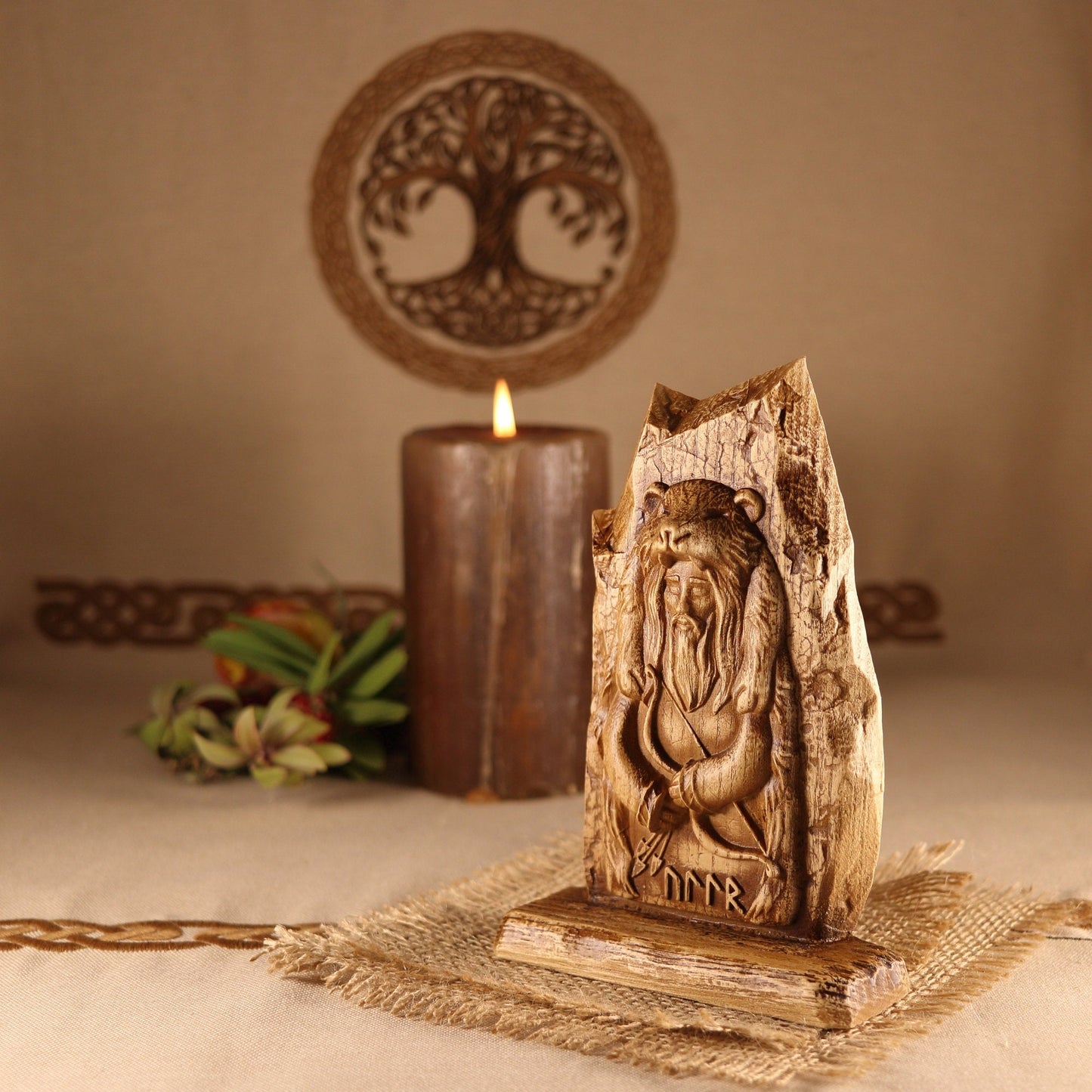 Ullr, Viking sculpture, mini statue, Celtic god wood carving