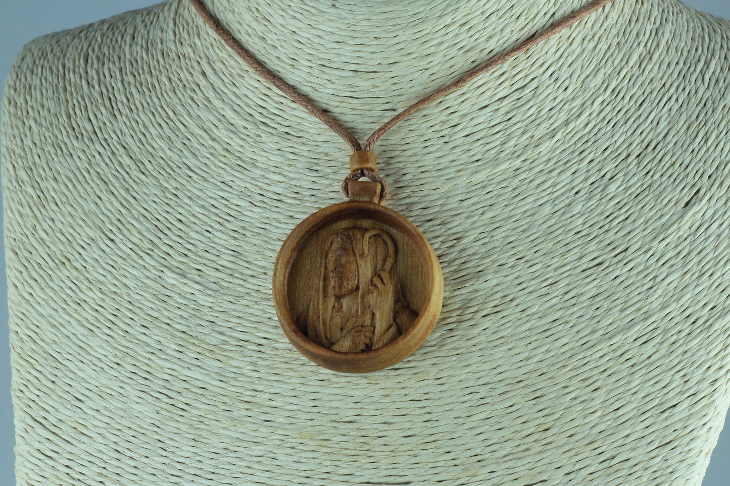 The Good Shepherd necklace, Jesus necklace, Wood necklace