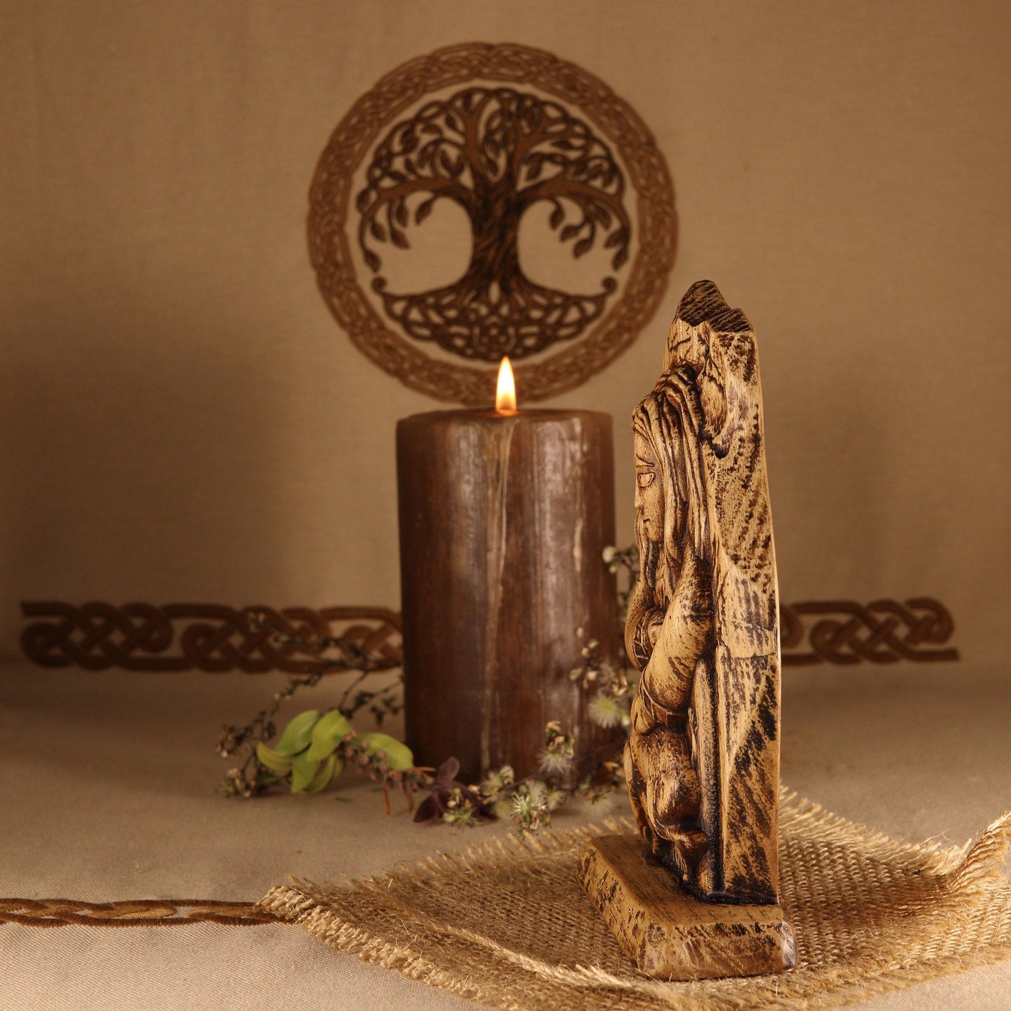 Heathen gods Freyr, Wooden mini statue, Norse pagan