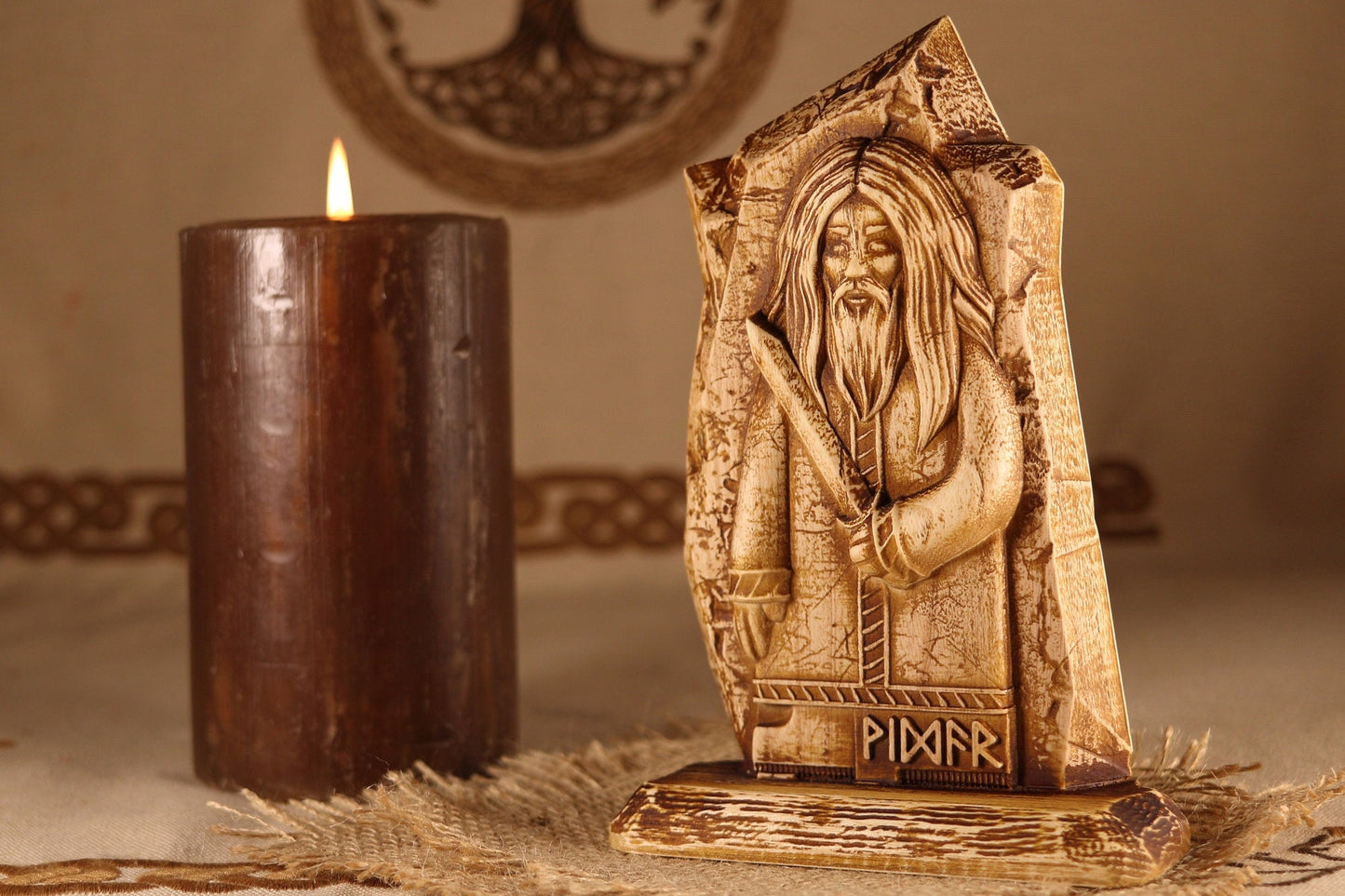 Vidar, wooden statue, Norse pagan mini altar decor, wood carving