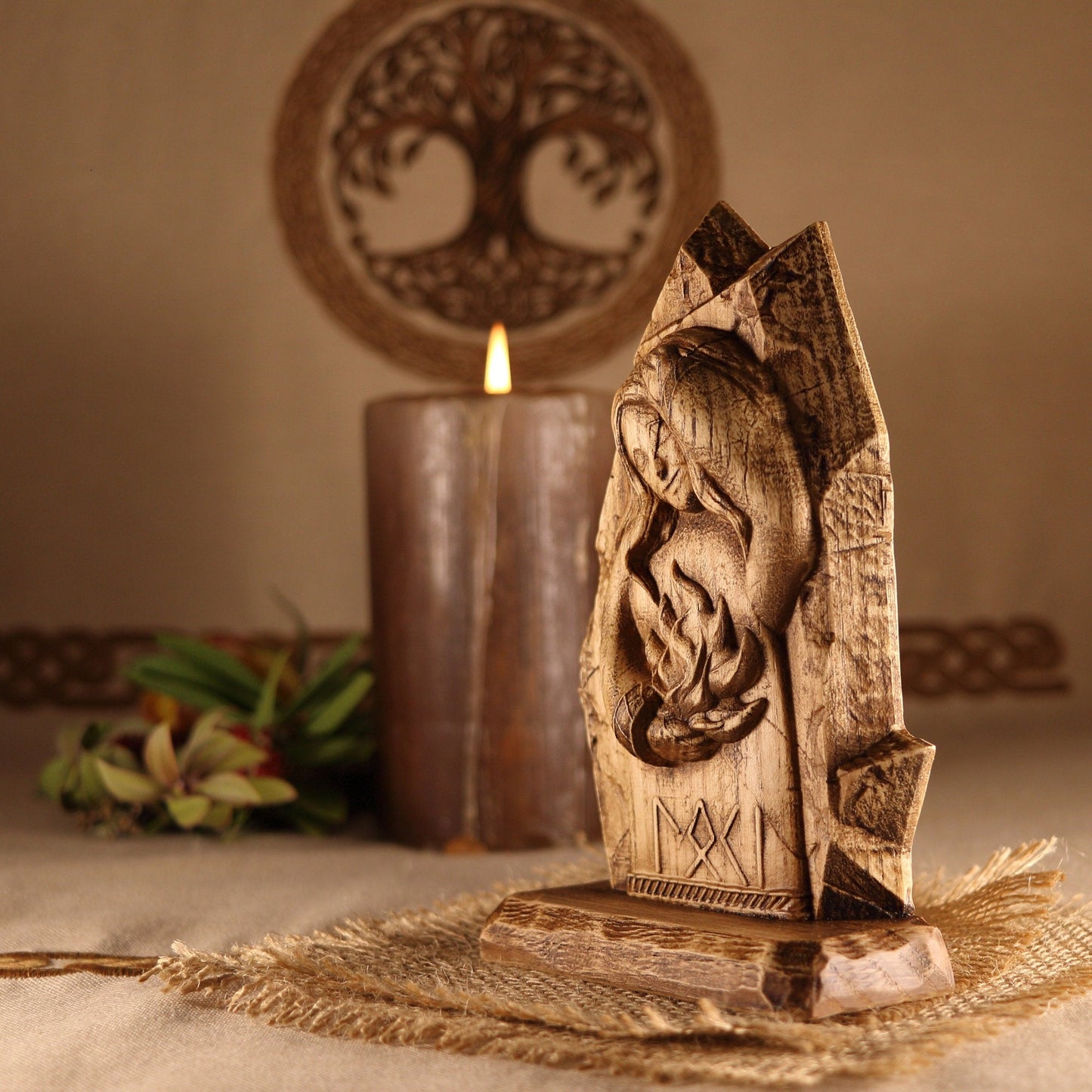 The Viking God Loki Wooden Mini Altar Statue