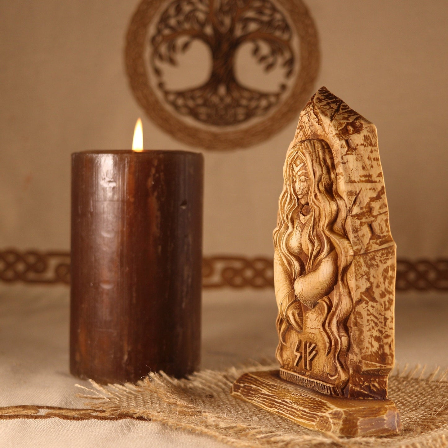 Sif, Wood carving, Norse pagan decor, Wood sculpture