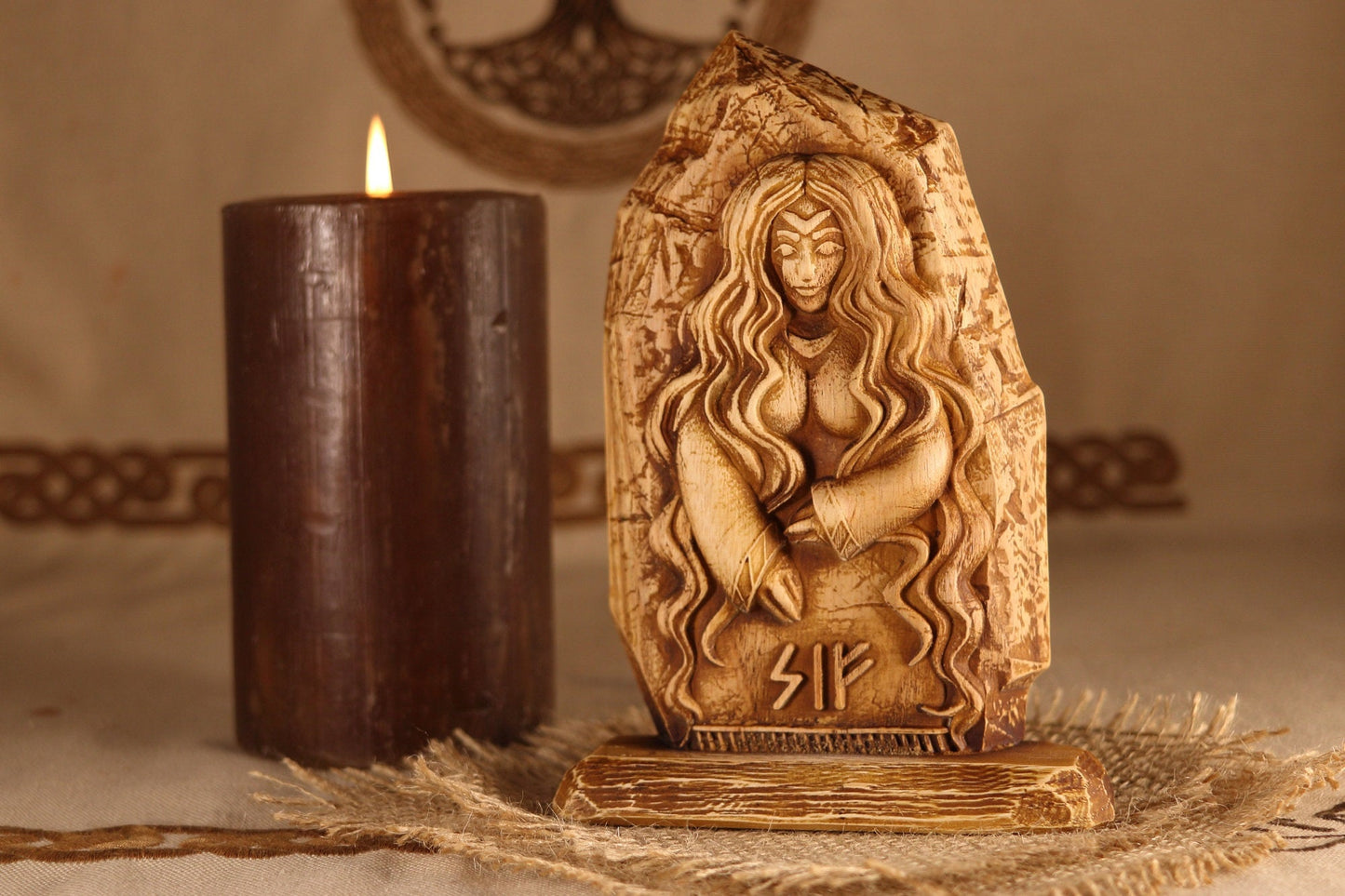 Sif, Wood carving, Norse pagan decor, Wood sculpture