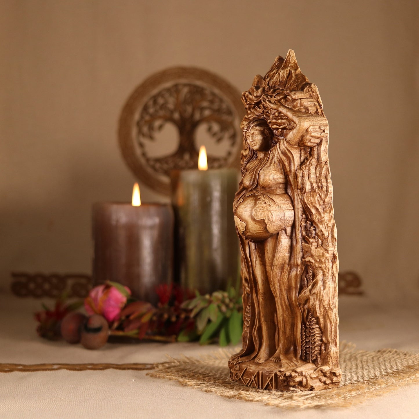 Gaia, Greek goddess statue, Wooden sculptures