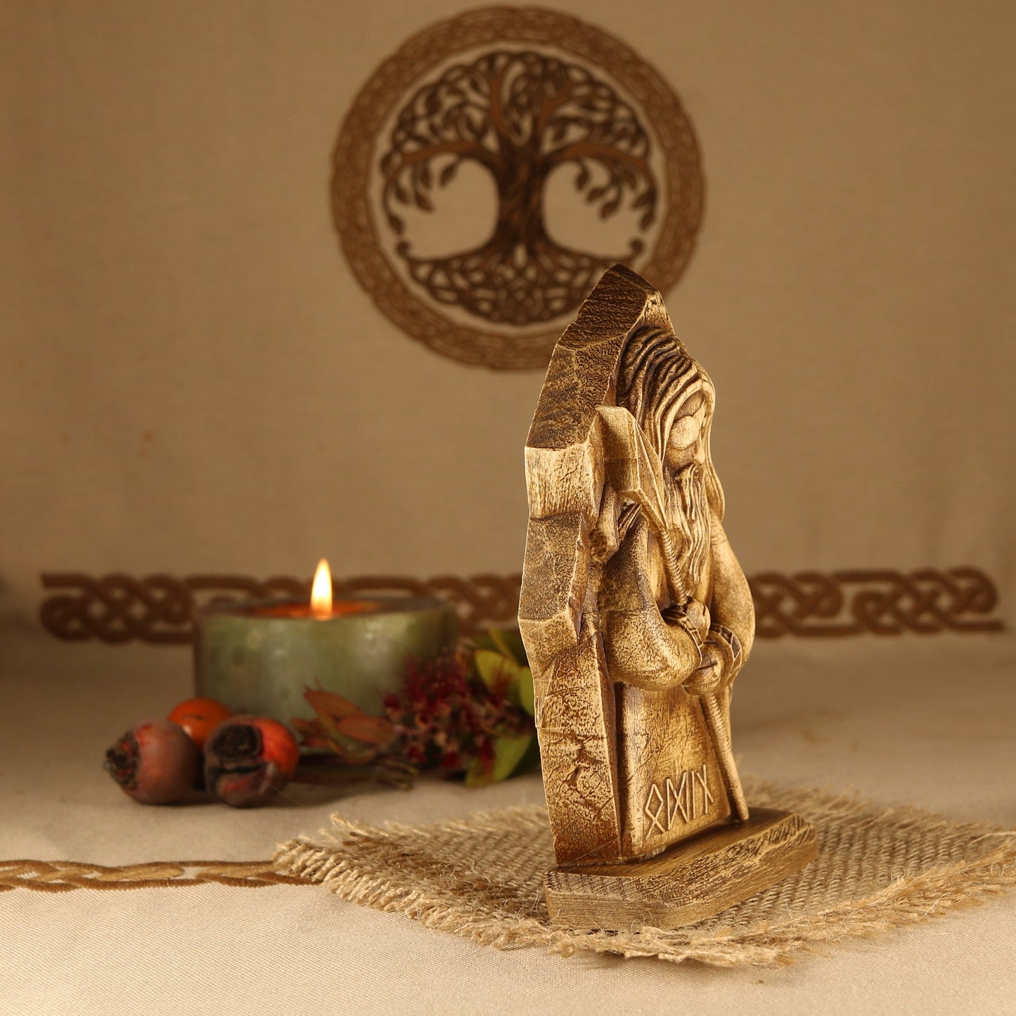 Odin, Wood carving, mini statue, Wood sculpture