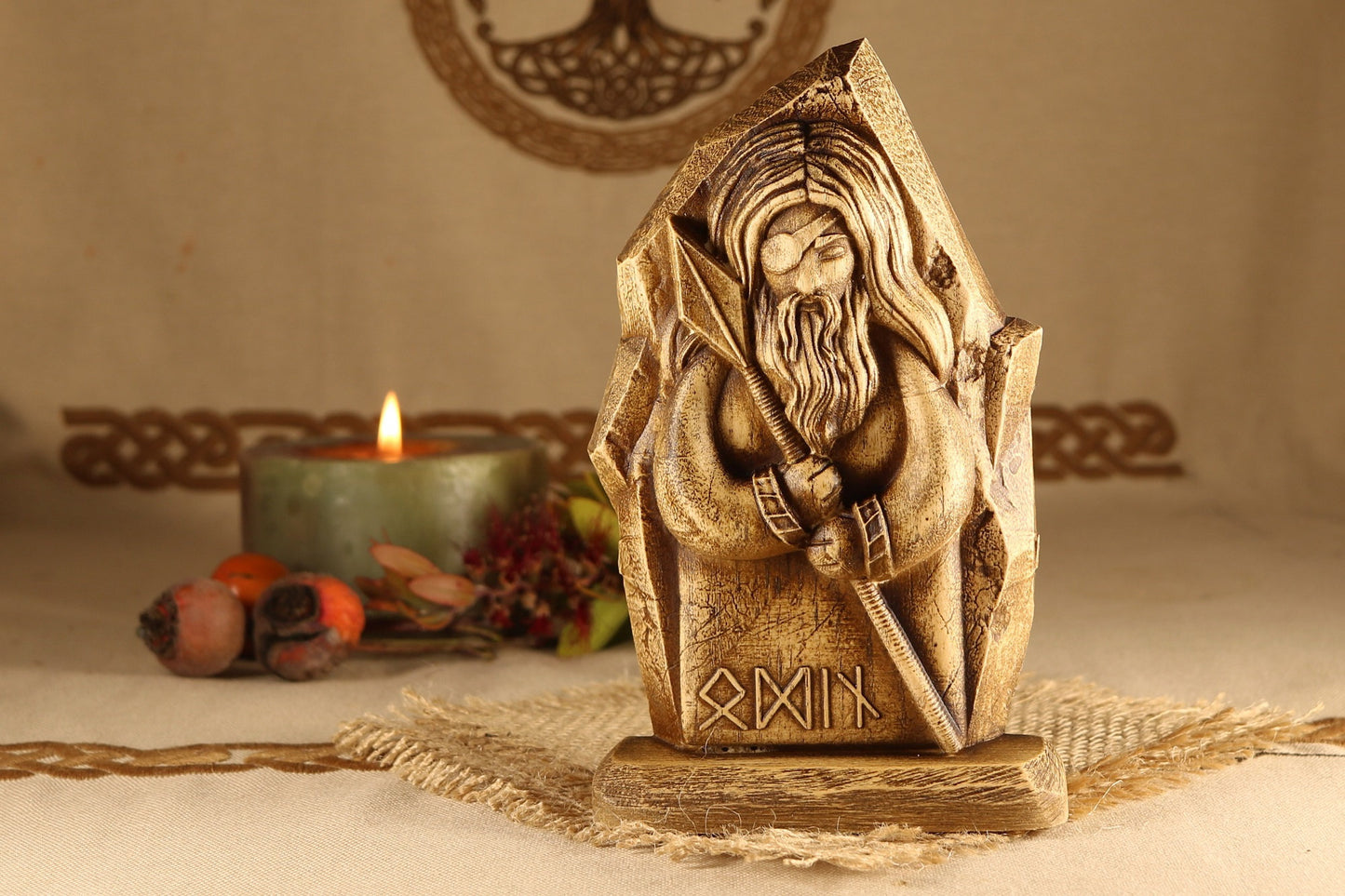 Odin, Wood carving, mini statue, Wood sculpture