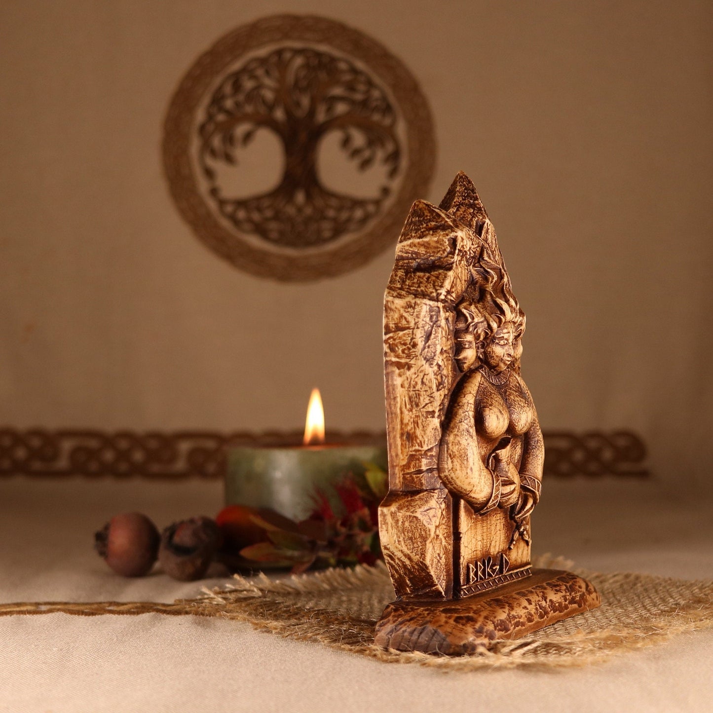 Brigid, Celtic decor,  Wood statue mini altar