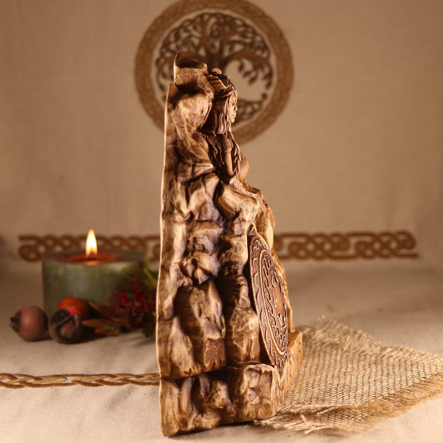 Freya Wood Statue 7.7 Inch Tall for Pagan Altar (Freyja Pagan Goddess) Wood Carving