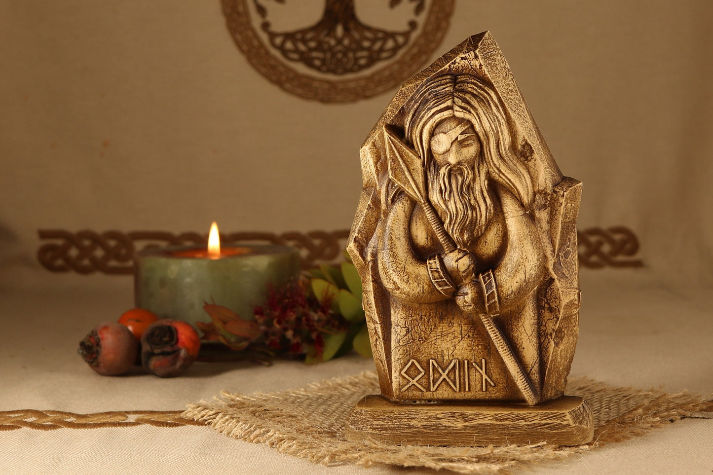 Odin, Wood carving, mini statue, Wood sculpture