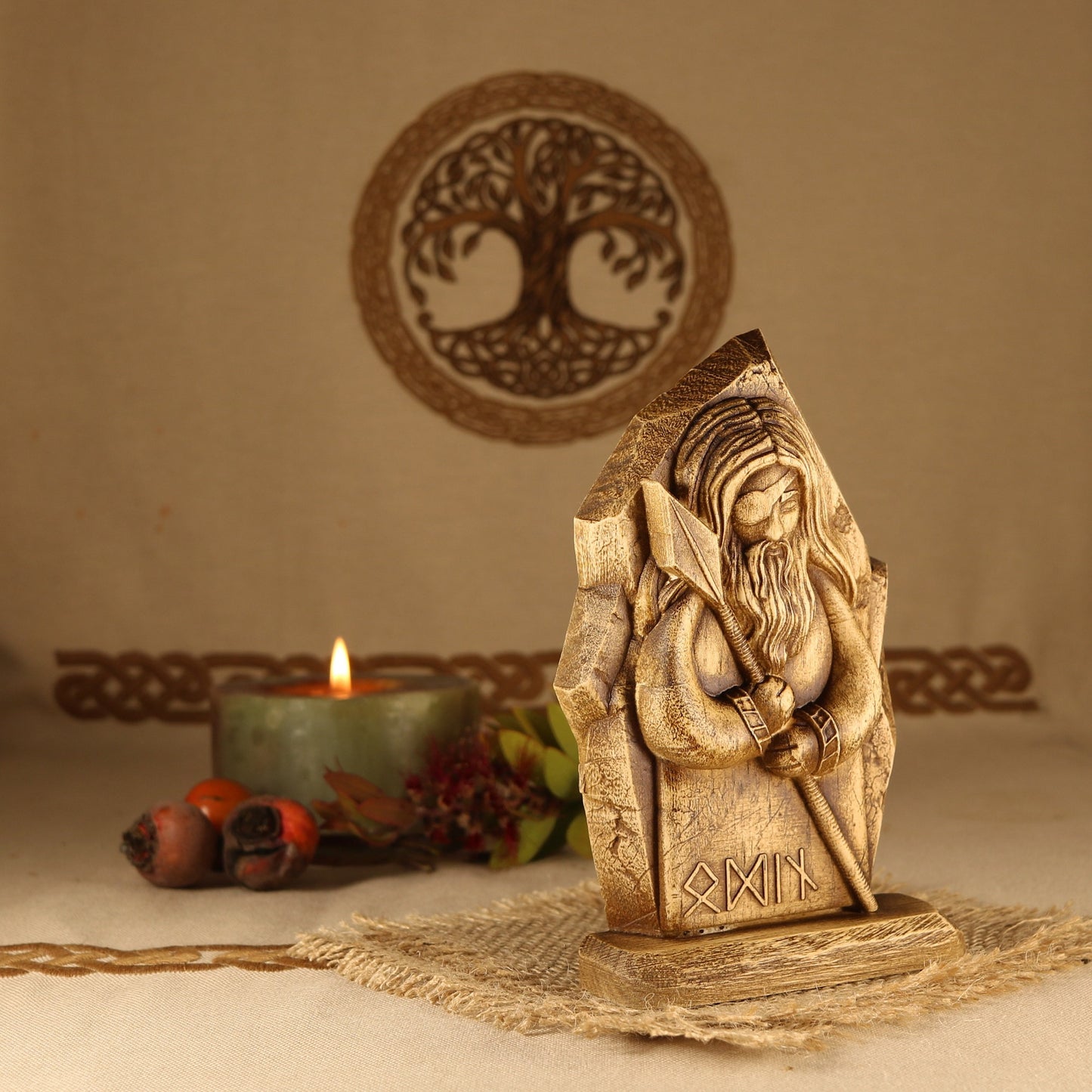 Odin, Wood carving, mini statue, Wood sculpture