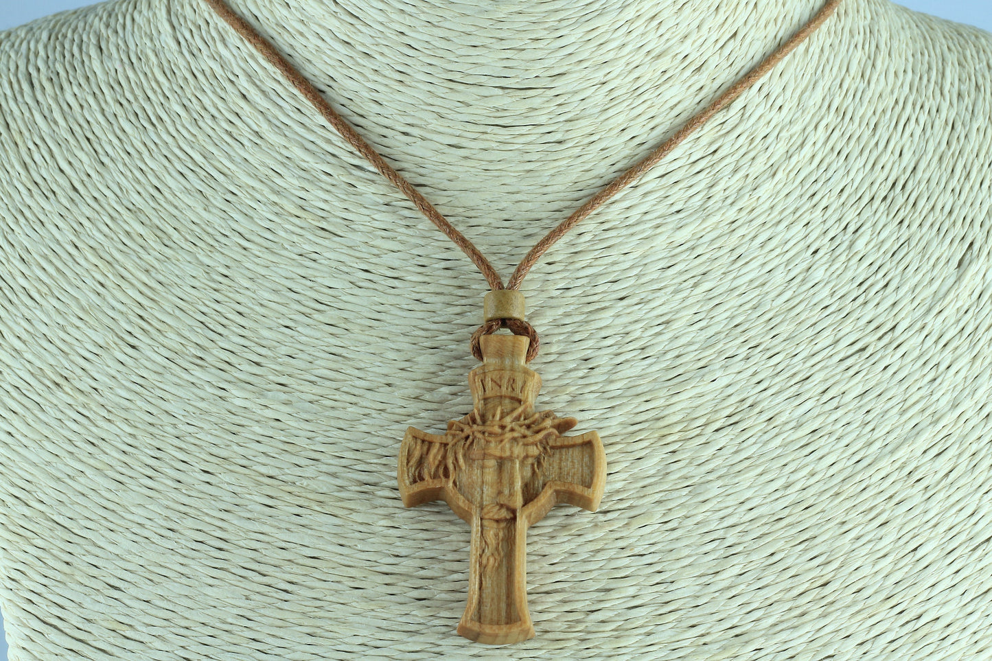 Jesus necklace Jesus cross pendant Christ necklace  Wood necklace Catholic necklace