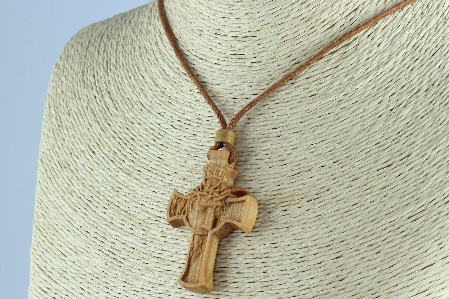 Jesus necklace Jesus cross pendant Christ necklace  Wood necklace Catholic necklace